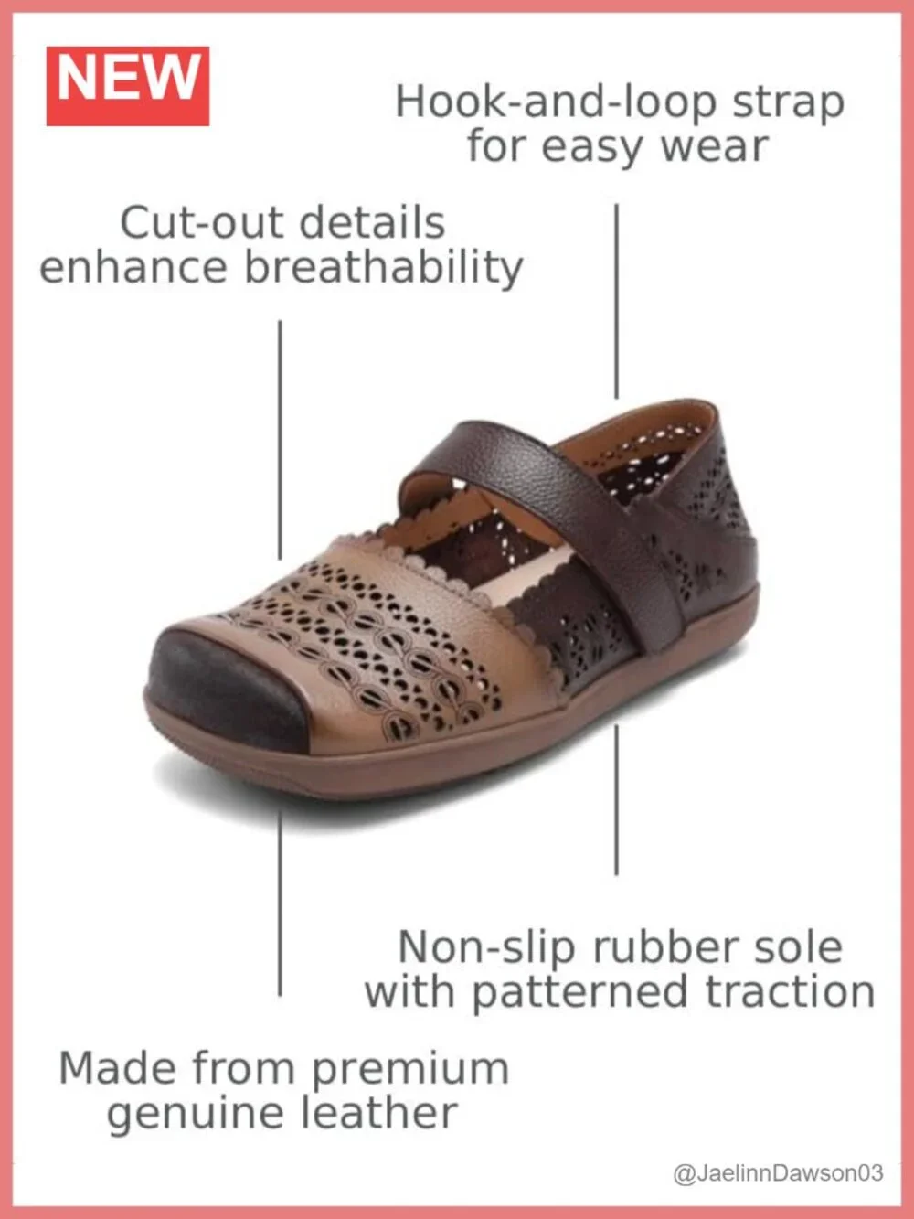 Women's Leather Mary Jane Flats Cut Out Slip-On Walking Loafers Breathable